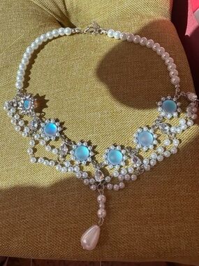 Moonstone Pearl Drop Choker Necklace